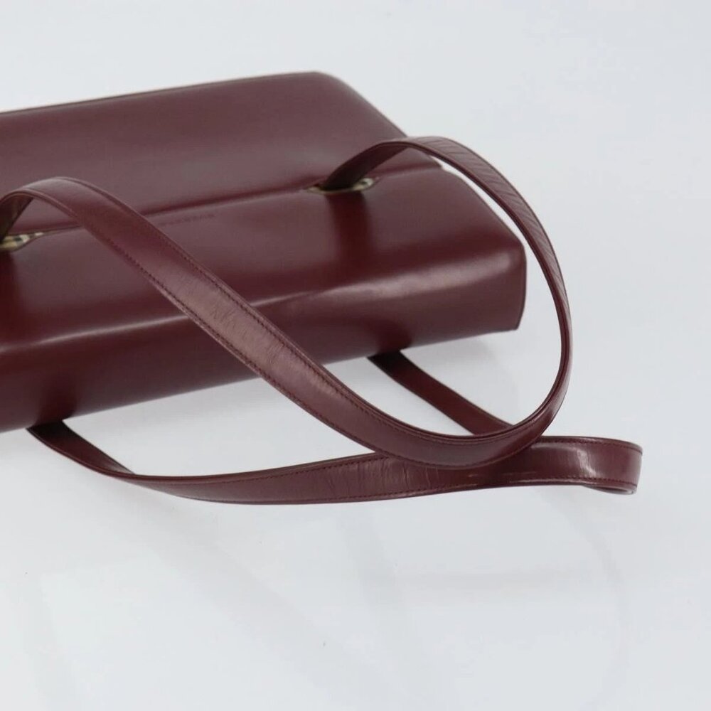 BURBERRY Nova Check Hand Bag Canvas Leather Bordeaux Beige Auth - Picture 7 of 16